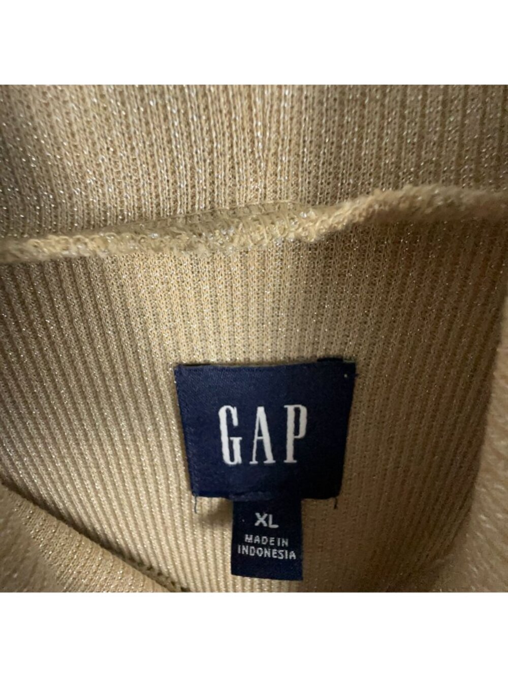Gap Turtleneck Sweater Top Size XL Gold Metallic Long Sleeve Classic Ribbed - Picture 6 of 12